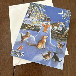 Seasons Snowman & Cats Greetings Card By The National‎ Humane Education Society